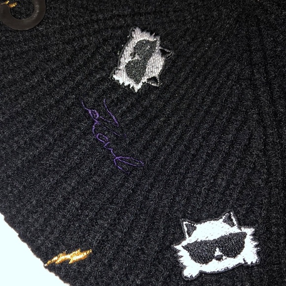 Karl Lagerfeld Paris Karl Icons Embroidered Knit Beret Color Black OS NWT - Picture 8 of 14
